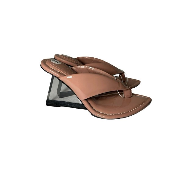 GOOD AMERICAN Women's Dusty Patent Lucite Wedge Size 4 Thong Sandals- Read - Picture 7 of 12